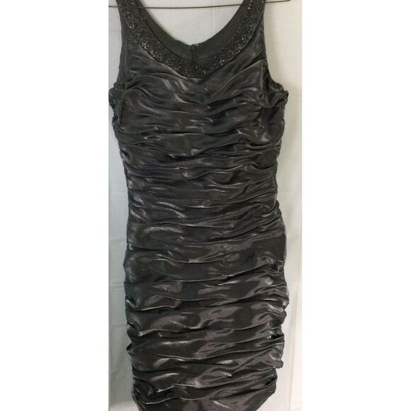 Cache‎ Womens Silver Beaded Mock Neck 12 Back Zip Formal Graduation Prom Wedding - Picture 1 of 4